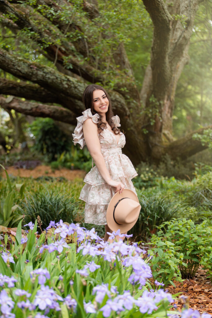 High School Senior in the flowers in Raleigh