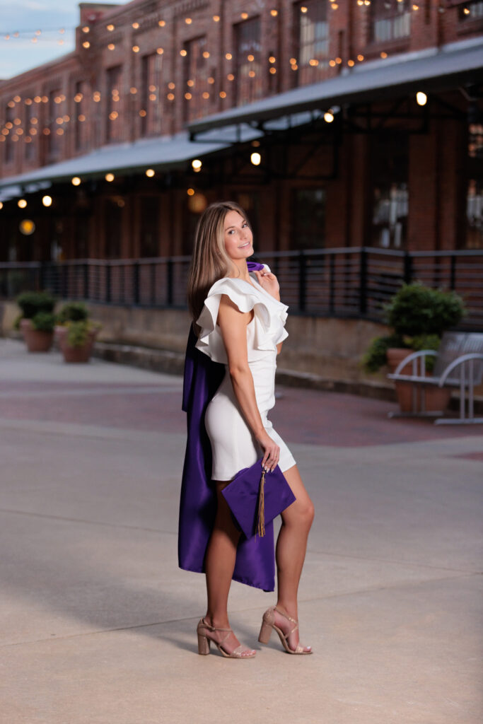 Cap and Gown Pictures with lights in Durham NC.