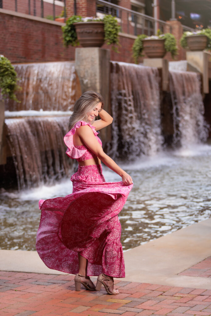 Holly Springs High School Senior Portraits by the waterfall