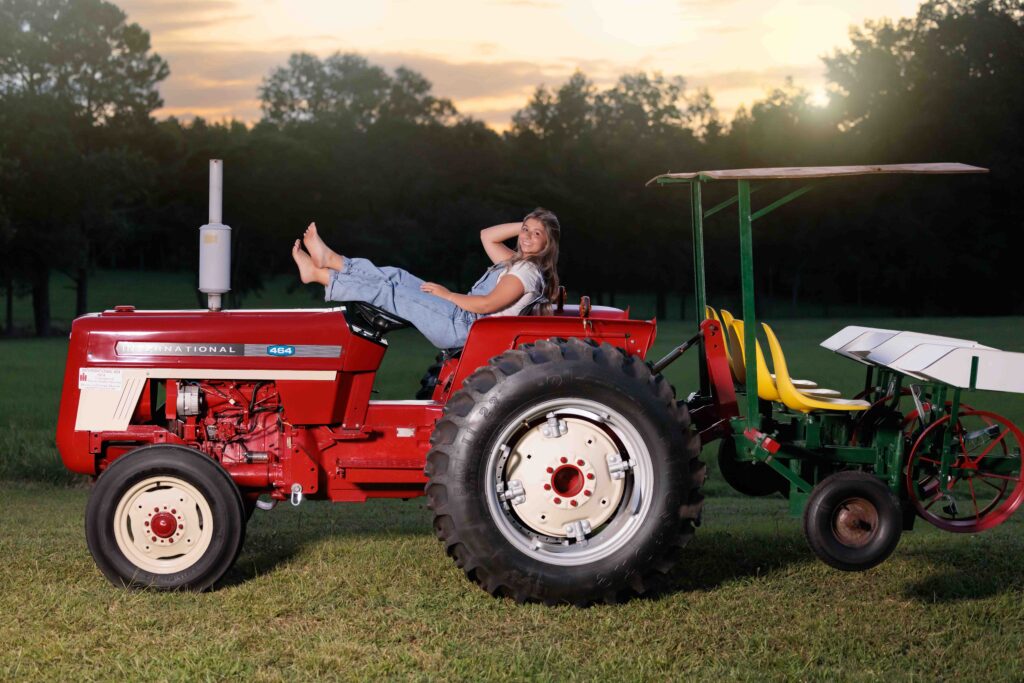 Sunset photos with tractor for Raleigh Senior